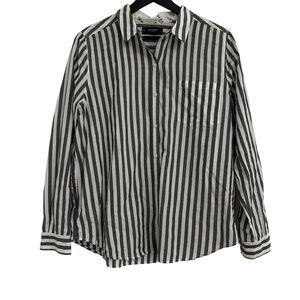 Gray and White Striped Women’s Button Down Shirt